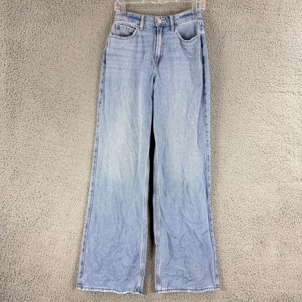 Hollister Ultra High Rise Baggy Jeans Womens 2R W26 Blue 100% Cotton Wide Leg
